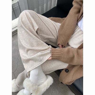 通勤窄版阔腿裤女2026新款春秋软糯高腰垂感宽松针织裤休闲直筒裤优惠商品图片