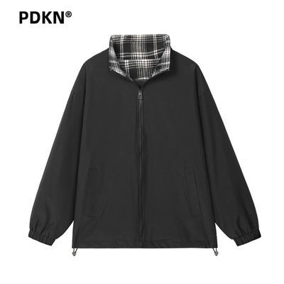 PDKN潮牌美式棋盘格子拼接夹克男2026春秋新款宽松翻领上衣外套男【6天内发货】优惠商品图片