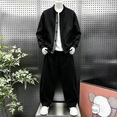休闲运动套装外套美式男士卫衣高级加厚套装宽松重磅两件套卫裤