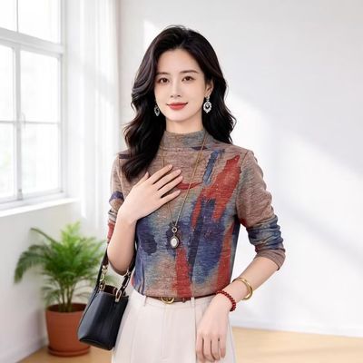 打底衫女新款半高领女秋冬款气质减龄小衫洋气妈妈装时尚宽松显瘦