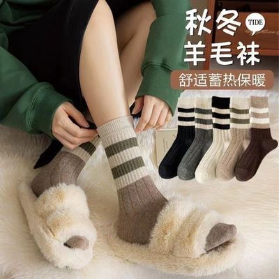 【秋冬款女袜】配鲨鱼裤的袜子女中筒秋冬仿羊毛袜加厚ins长筒袜