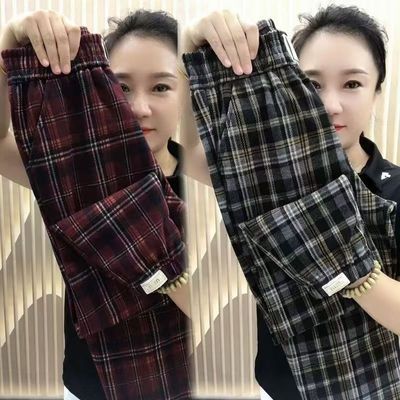 清仓捡漏~尾单大牌撤回外贸 春夏新款户外格子束脚哈伦九分休闲裤