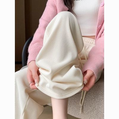 杏色阔腿裤女裤子新款2026年超火直筒宽松休闲小个子春秋季运动裤优惠商品图片