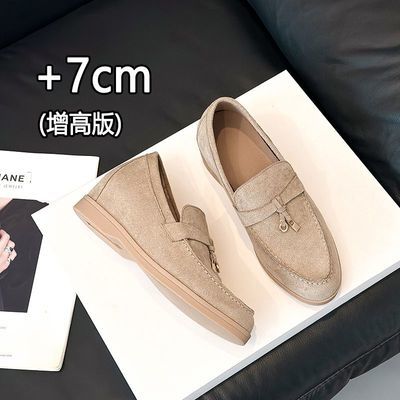 小个子老钱风LP乐福鞋女内增高7CM一脚蹬流苏豆豆鞋单鞋小码女鞋