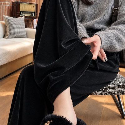 金丝绒女2026春秋新款垂坠感高腰休闲舒适百搭显瘦直筒裤子阔腿裤优惠商品图片