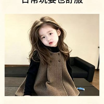 秋冬儿童宽松A字格子背心裙叠穿显瘦百搭外搭小裙子