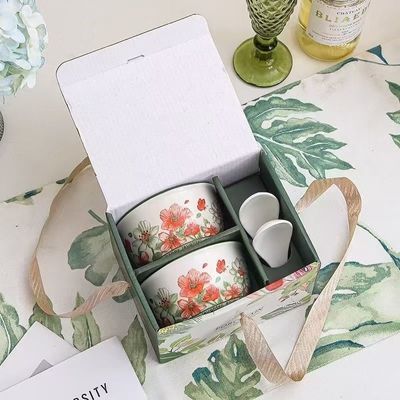 礼品陶瓷手绘两碗两勺套装碗礼盒装结婚开业礼物回礼活动伴手礼