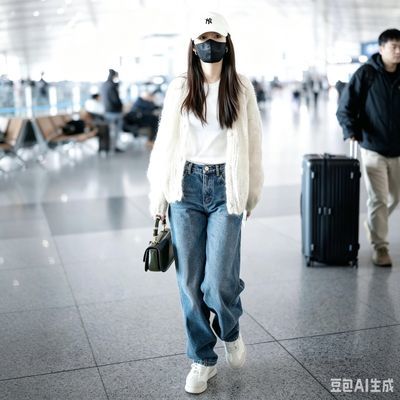 AB李沁明星同款秋新款宽松复古弯刀直筒阔腿女士牛仔裤气质小众