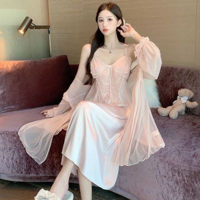 新款2026胸垫纯欲风性感甜美吊带睡裙蕾丝蝴蝶家居服睡衣长款