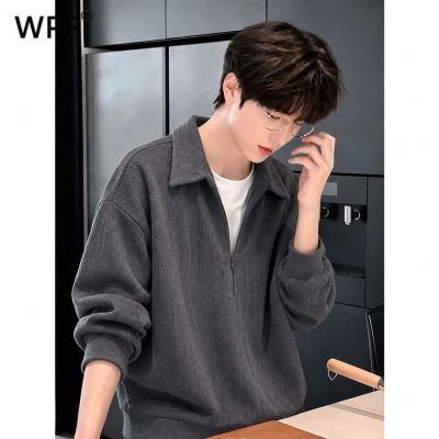 【WPP】plus复古假两件肌理感polo领卫衣男秋重磅半拉链宽松简约上衣