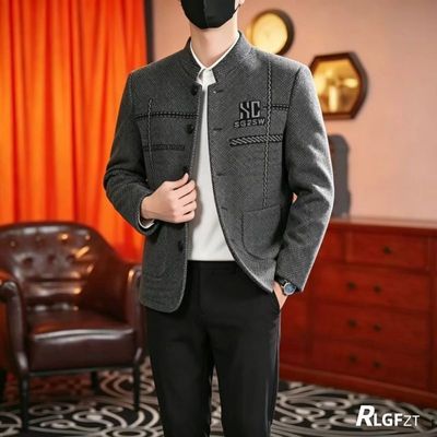 大牌清仓多巴胺高档男士加绒大衣新款外套立领休闲专柜中年夹克