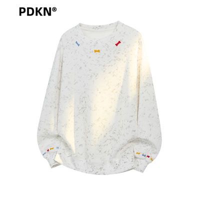 PDKN 美式扎染脏脏风轻奢刺绣卫衣男2026春秋新款青少年长袖T恤潮【5天内发货】优惠商品图片
