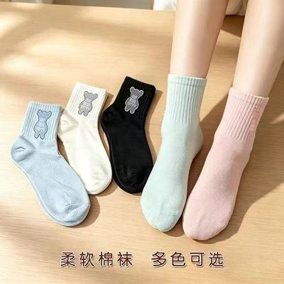 秋冬款袜子女生小熊防臭女士中筒袜运动透气抑菌吸汗撞色校园袜优惠商品图片