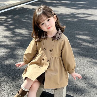 女童中长款风衣外套春秋季2026新款儿童秋装翻领洋气韩版宝宝上衣