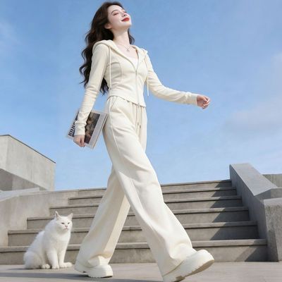 小个子穿搭一整套女秋季巨好看拉链卫衣外套搭休闲阔腿裤两件套装
