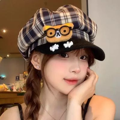 韩版可爱眼镜小熊闺蜜雷帽八角帽ins女秋季显脸小时尚画家帽学优惠商品图片