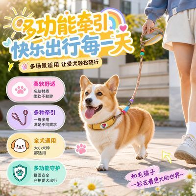 中大型犬多功能狗狗牵引绳防爆防冲项圈调节舒适轻便一体斜挎通用