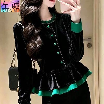 【左谜】新中式设计感黑色撞色女2026春新款高级感洋气减龄巨好看上衣