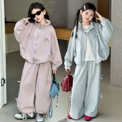 中大童女童蝴蝶结春秋款套装2026新款女孩洋气儿童休闲长袖两件套优惠商品图片