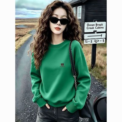 韩版圆领长袖卫衣女秋冬季新款加绒长袖加厚中年洋气外套时尚上衣