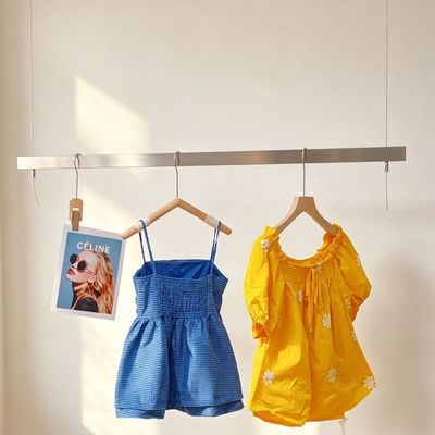 服装店吊架不锈钢拉丝陈列架银色方管挂衣杆女装橱窗悬挂展示架