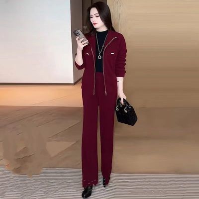 秋冬季新款安可拉红时尚穿搭保暖休闲高腰宽松显瘦加绒加厚女裤子