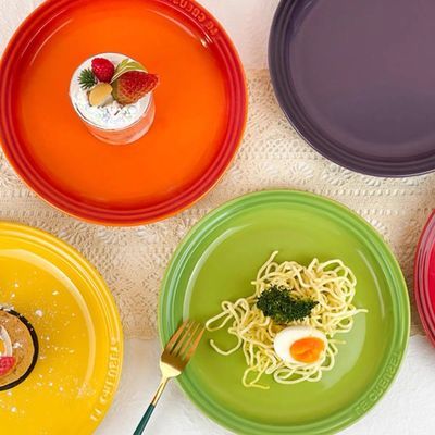 法国酷彩lecreuset7寸9寸炻瓷圆盘法式餐盘平盘菜盘子西餐牛排盘
