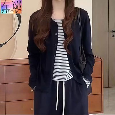 【左谜】2026新款拼色假两件显瘦长袖拼接撞色秋季设计洋气百搭短外套