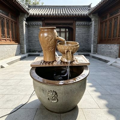 流水LS瀑布摆件鱼池陶瓷生态古法养鱼庭院鱼缸循环水造景微瑕慎拍