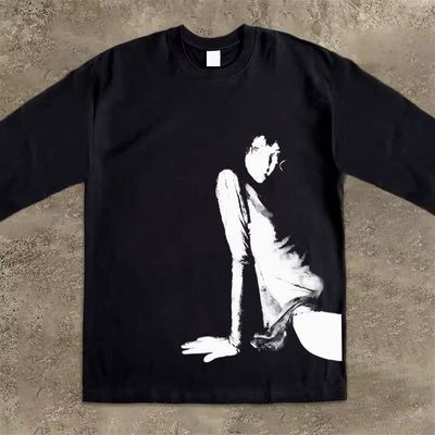 复古潮牌印花上衣慵懒休闲长袖T恤男女300克重磅纯棉秋季新款美式