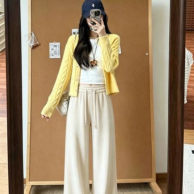 窄版阔裤子裤女显瘦高腰垂感筒裤宽松休闲秋冬直筒新款百搭松紧腰优惠商品图片