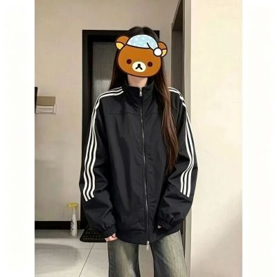 藏青色三条杠秋季美式百搭男女秋季立领美式三防风衣夹克外套外套
