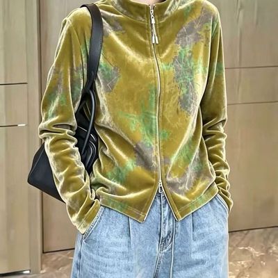 气质丝绒印花卫衣2026新款洋气保暖长袖百搭收腰显瘦金丝绒上衣【15天内发货】