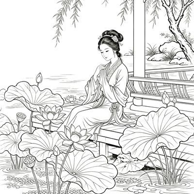 【线稿图】新版十二月花仙子花神12张A4纸工笔画白描临摹涂色图