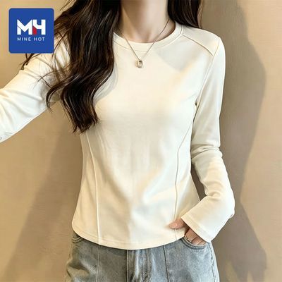 唐狮集团MH针织鱼骨长袖T恤女秋季软糯修身显腰细女士长袖打底衫