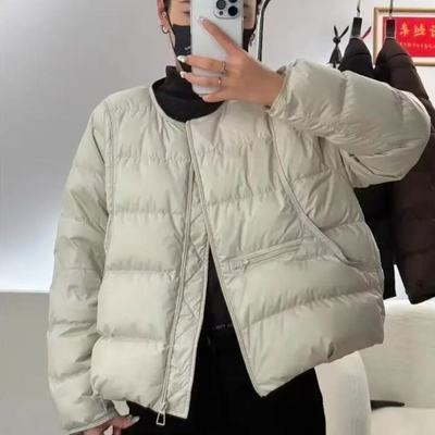 网红潮流女短款面包棉服女无领圆领设计大口袋小个子显瘦过冬外套