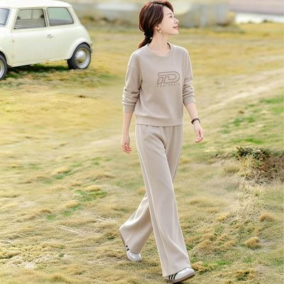 新款春秋款休闲运动套装女圆领长袖卫衣直筒裤两件套显瘦气质潮流