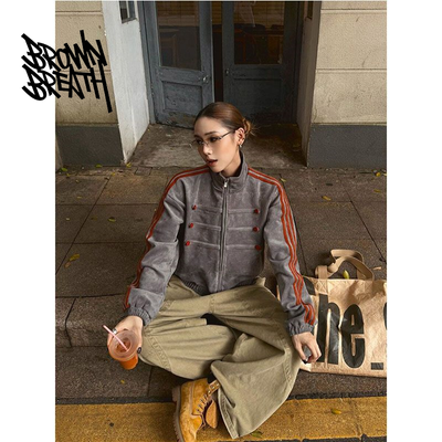 BROWN BREATH美式复古立领排扣设计感麂皮绒外套男女潮牌情侣夹克
