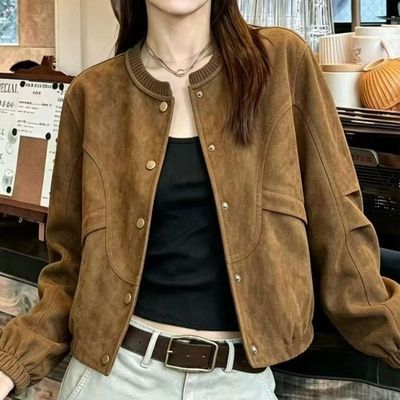 2026美拉德磨毛春秋新款复古宽松休闲百搭设计感咖色秋季外套女【15天内发货】