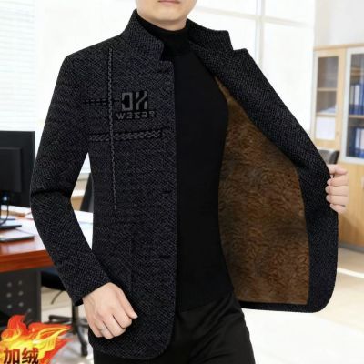 大牌清仓仿毛呢高档男士大衣新款外套立领休闲加绒爸爸中年夹克