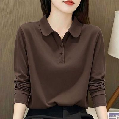 秋季新款长袖翻领T恤女休闲百搭高档POLO衫时尚显瘦妈妈打底上衣