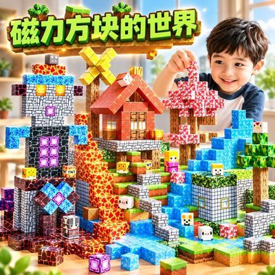 我的世界磁力魔方磁力方块磁铁积木全套正版周边儿童DIY拼装玩具