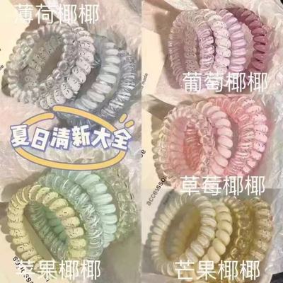 高品质电话线发圈高弹力波点发绳夏天头绳女发饰耐用无痕塑料薄荷【7天内发货】