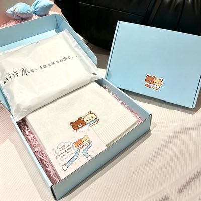 晓晓手作秋冬款轻松小熊刺绣含羊毛围巾情侣闺蜜表白生日礼物围脖
