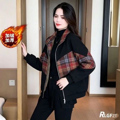 格子外套女秋冬新款加绒时尚短款显瘦休闲喜庆减龄韩版百搭上衣
