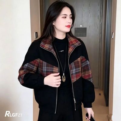 格子外套女秋冬新款加绒时尚短款显瘦休闲喜庆减龄韩版百搭上衣