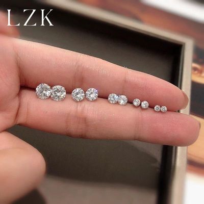 【LZK】 999银针精致圆形锆石耳钉多尺寸可选日常百搭显气质时尚配饰