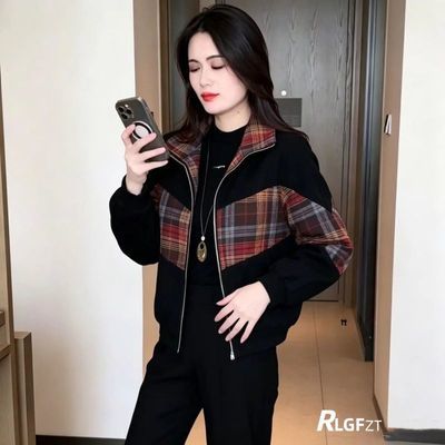 格子外套女秋冬新款加绒时尚短款显瘦休闲喜庆减龄韩版百搭上衣