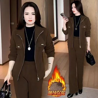 秋冬季新款时尚穿搭气质休闲运动宽松显瘦加绒加厚两件套女装套装