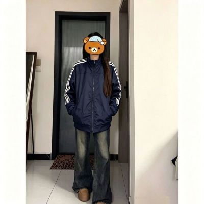 美式藏青色三条杠秋季美式百搭男女秋季立领三防风衣夹克外套外套